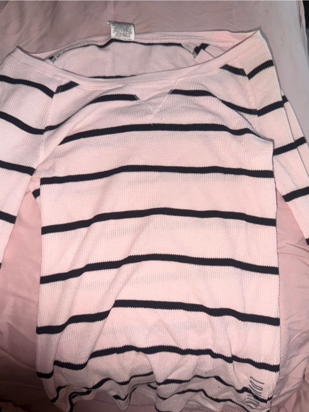 PINK Victoria's Secret Light Pink Ribbed Top with Black Stripes